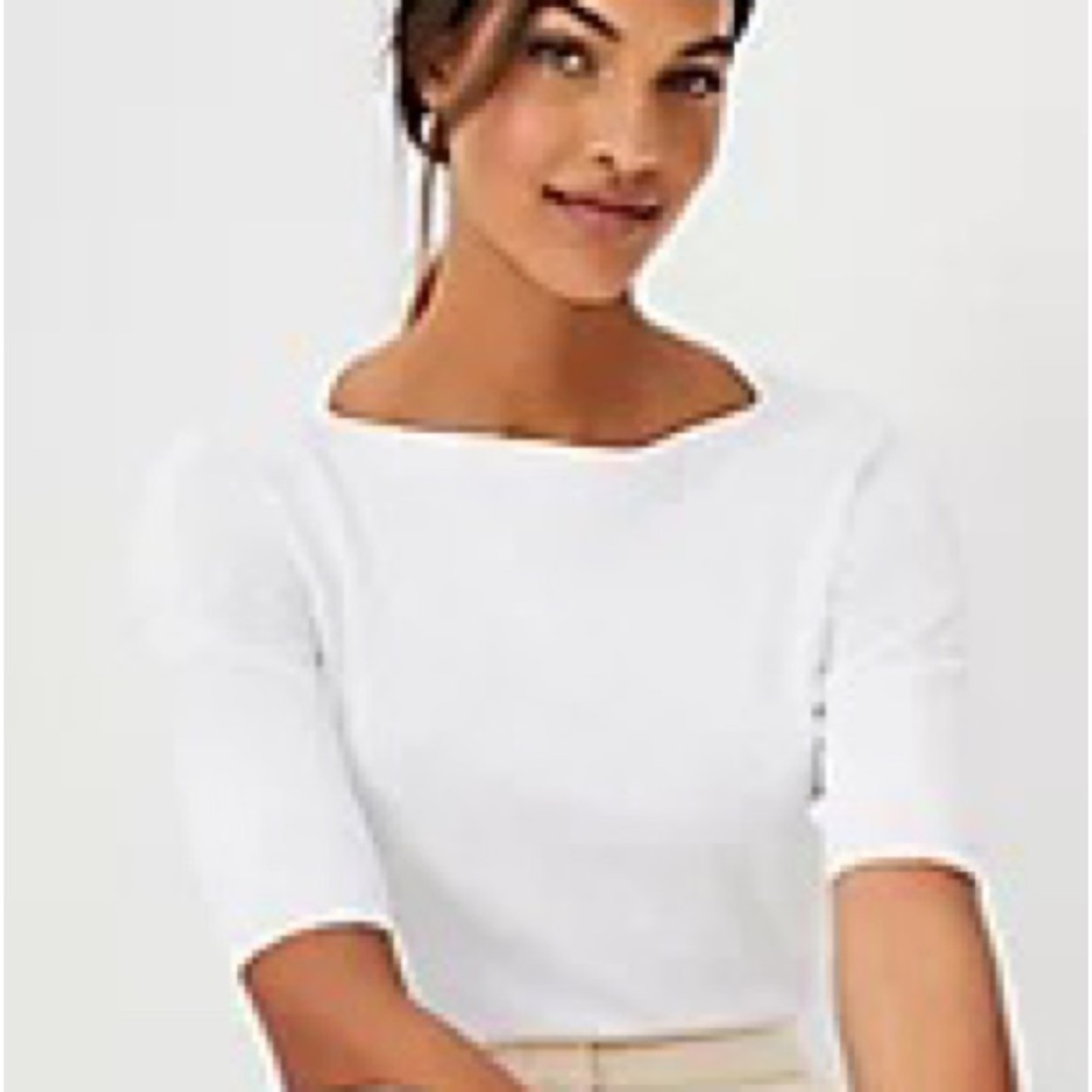 ***NWT*** Ann Taylor Linen Blend Boatneck Sweater Top White 3/4 Sleeve Size 14